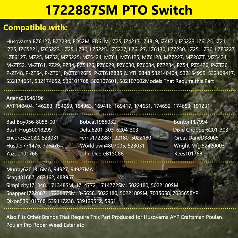 HASMX 1722887SM Switch for Simplicity PTO Snapper Ferris Murray Replaces 1722887 Fits Ariens21546196 AYP140404, 146283, 154959, 154963, 169416, 169417, 174651, 174652, 174653, 191231 - Image 2
